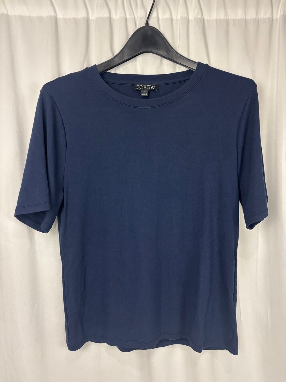 J.Crew Women's Refined Rib Elbow-Sleeve T-Shirt Navy Blue Top CI023 XL